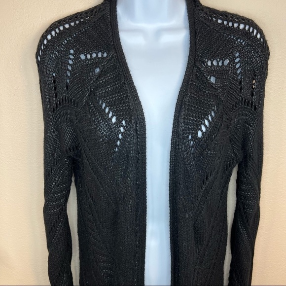S Black Lace-Look Shrug Sweater Long Sleeve  Left On Houston Brand Small 4 6 - Picture 3 of 7